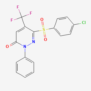 molecular formula C17H10ClF3N2O3S B3038516 6-[(4-chlorophenyl)sulfonyl]-2-phenyl-5-(trifluoromethyl)-3(2H)-pyridazinone CAS No. 866131-12-6