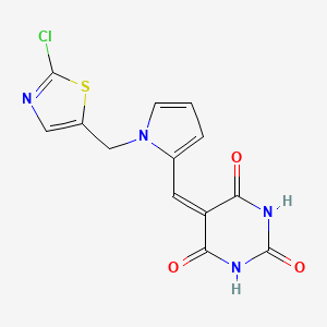 molecular formula C13H9ClN4O3S B3038520 5-({1-[(2-chloro-1,3-thiazol-5-yl)methyl]-1H-pyrrol-2-yl}methylene)-2,4,6(1H,3H,5H)-pyrimidinetrione CAS No. 866131-57-9