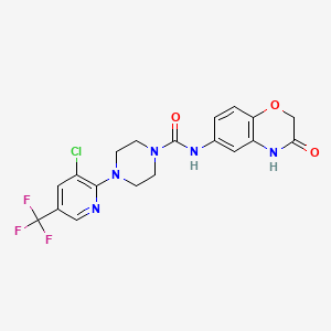 molecular formula C19H17ClF3N5O3 B3038547 4-[3-氯-5-(三氟甲基)吡啶-2-基]-N-(3-氧代-4H-1,4-苯并恶嗪-6-基)哌嗪-1-甲酰胺 CAS No. 866137-49-7
