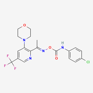 molecular formula C19H18ClF3N4O3 B3038559 4-[2-({[(4-氯苯胺基)羰基]氧基}乙亚胺基)-5-(三氟甲基)-3-吡啶基]吗啉 CAS No. 866145-20-2