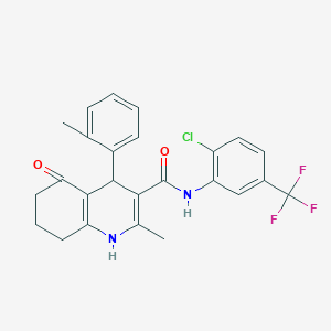 molecular formula C25H22ClF3N2O2 B303856 N-[2-chloro-5-(trifluoromethyl)phenyl]-2-methyl-4-(2-methylphenyl)-5-oxo-1,4,5,6,7,8-hexahydro-3-quinolinecarboxamide 
