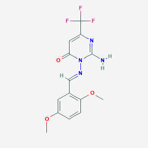 molecular formula C14H13F3N4O3 B3038561 2-氨基-3-{[(E)-(2,5-二甲氧基苯基)亚甲基]氨基}-6-(三氟甲基)-4(3H)-嘧啶酮 CAS No. 866145-76-8