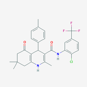 molecular formula C27H26ClF3N2O2 B303858 N-[2-chloro-5-(trifluoromethyl)phenyl]-2,7,7-trimethyl-4-(4-methylphenyl)-5-oxo-1,4,5,6,7,8-hexahydro-3-quinolinecarboxamide 