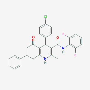 molecular formula C29H23ClF2N2O2 B303862 4-(4-chlorophenyl)-N-(2,6-difluorophenyl)-2-methyl-5-oxo-7-phenyl-1,4,5,6,7,8-hexahydro-3-quinolinecarboxamide 