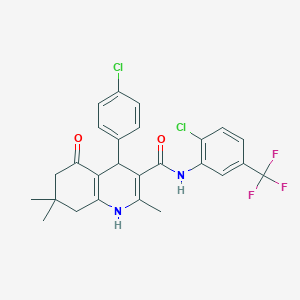 molecular formula C26H23Cl2F3N2O2 B303863 4-(4-chlorophenyl)-N-[2-chloro-5-(trifluoromethyl)phenyl]-2,7,7-trimethyl-5-oxo-1,4,5,6,7,8-hexahydro-3-quinolinecarboxamide 