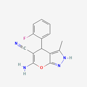 B3038748 6-Amino-4-(2-fluorophenyl)-3-methyl-1,4-dihydropyrano[2,3-c]pyrazole-5-carbonitrile CAS No. 89607-35-2