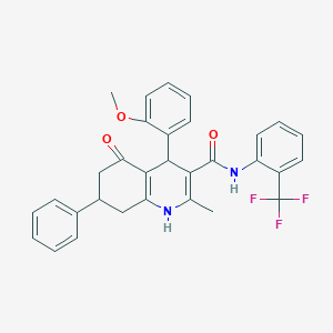 molecular formula C31H27F3N2O3 B303878 4-(2-methoxyphenyl)-2-methyl-5-oxo-7-phenyl-N-[2-(trifluoromethyl)phenyl]-1,4,5,6,7,8-hexahydro-3-quinolinecarboxamide 