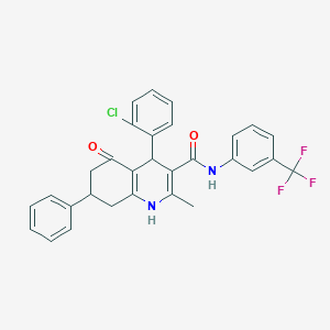 molecular formula C30H24ClF3N2O2 B303884 4-(2-chlorophenyl)-2-methyl-5-oxo-7-phenyl-N-[3-(trifluoromethyl)phenyl]-1,4,5,6,7,8-hexahydro-3-quinolinecarboxamide 