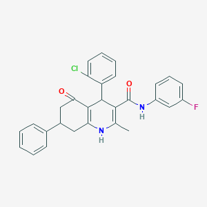 molecular formula C29H24ClFN2O2 B303887 4-(2-chlorophenyl)-N-(3-fluorophenyl)-2-methyl-5-oxo-7-phenyl-1,4,5,6,7,8-hexahydro-3-quinolinecarboxamide 