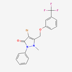 molecular formula C18H14BrF3N2O2 B3038949 4-Bromo-2-methyl-1-phenyl-3-((3-(trifluoromethyl)phenoxy)methyl)-3-pyrazolin-5-one CAS No. 937604-60-9