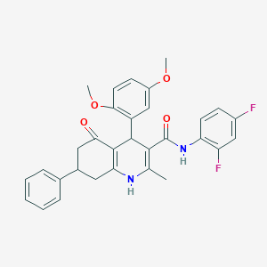 molecular formula C31H28F2N2O4 B303896 N-(2,4-difluorophenyl)-4-(2,5-dimethoxyphenyl)-2-methyl-5-oxo-7-phenyl-1,4,5,6,7,8-hexahydro-3-quinolinecarboxamide 