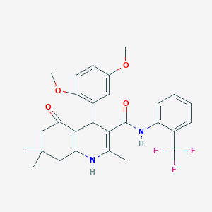 molecular formula C28H29F3N2O4 B303899 4-(2,5-dimethoxyphenyl)-2,7,7-trimethyl-5-oxo-N-[2-(trifluoromethyl)phenyl]-1,4,5,6,7,8-hexahydro-3-quinolinecarboxamide 
