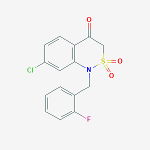 molecular formula C15H11ClFNO3S B3038990 7-chloro-1-(2-fluorobenzyl)-1H-2,1-benzothiazin-4(3H)-one 2,2-dioxide CAS No. 946236-54-0