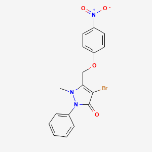 molecular formula C17H14BrN3O4 B3038993 4-Bromo-2-methyl-3-((4-nitrophenoxy)methyl)-1-phenyl-3-pyrazolin-5-one CAS No. 946386-49-8