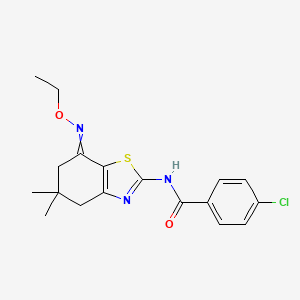 4-chloro-N-[7-(ethoxyimino)-5,5-dimethyl-4,5,6,7-tetrahydro-1,3-benzothiazol-2-yl]benzamide