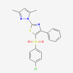 molecular formula C20H16ClN3O2S2 B3039049 4-氯苯基 2-(3,5-二甲基-1H-吡唑-1-基)-4-苯基-1,3-噻唑-5-基 砜 CAS No. 955976-35-9