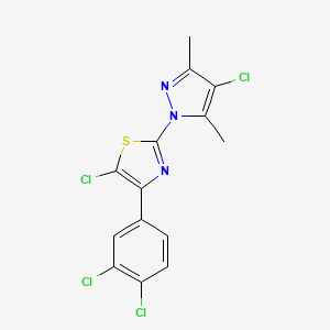 molecular formula C14H9Cl4N3S B3039058 5-氯-2-(4-氯-3,5-二甲基-1H-吡唑-1-基)-4-(3,4-二氯苯基)-1,3-噻唑 CAS No. 956357-06-5