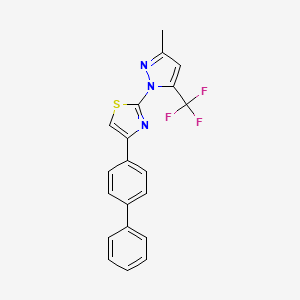 molecular formula C20H14F3N3S B3039059 4-[1,1'-biphenyl]-4-yl-2-[3-methyl-5-(trifluoromethyl)-1H-pyrazol-1-yl]-1,3-thiazole CAS No. 956361-12-9