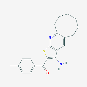 molecular formula C21H22N2OS B303915 (3-Amino-5,6,7,8,9,10-hexahydrocycloocta[b]thieno[3,2-e]pyridin-2-yl)(4-methylphenyl)methanone 