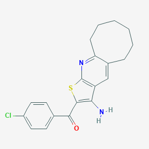 molecular formula C20H19ClN2OS B303917 (3-Amino-5,6,7,8,9,10-hexahydrocycloocta[b]thieno[3,2-e]pyridin-2-yl)(4-chlorophenyl)methanone 