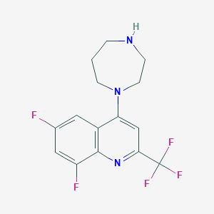 molecular formula C15H14F5N3 B3039215 1-[6,8-Difluoro-2-(trifluoromethyl)quinol-4-yl]homopiperazine CAS No. 1000339-49-0