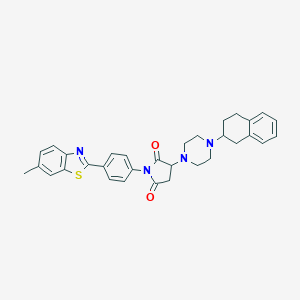 molecular formula C32H32N4O2S B303928 1-[4-(6-Methyl-1,3-benzothiazol-2-yl)phenyl]-3-[4-(1,2,3,4-tetrahydro-2-naphthalenyl)-1-piperazinyl]-2,5-pyrrolidinedione 
