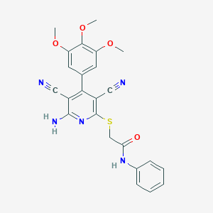 molecular formula C24H21N5O4S B303929 2-{[6-amino-3,5-dicyano-4-(3,4,5-trimethoxyphenyl)pyridin-2-yl]sulfanyl}-N-phenylacetamide 