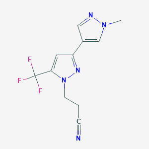 molecular formula C11H10F3N5 B3039291 3-(1'-Methyl-5-(trifluoromethyl)-1H,1'H-[3,4'-bipyrazol]-1-yl)propanenitrile CAS No. 1006353-16-7