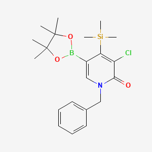 molecular formula C21H29BClNO3Si B3039308 1-benzyl-3-chloro-5-(4,4,5,5-tetramethyl-1,3,2-dioxaborolan-2-yl)-4-(trimethylsilyl)pyridin-2(1H)-one CAS No. 1010101-15-1