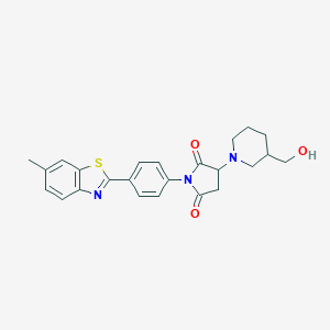molecular formula C24H25N3O3S B303934 3-[3-(Hydroxymethyl)-1-piperidinyl]-1-[4-(6-methyl-1,3-benzothiazol-2-yl)phenyl]-2,5-pyrrolidinedione 