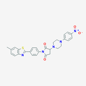 molecular formula C28H25N5O4S B303937 3-(4-{4-Nitrophenyl}-1-piperazinyl)-1-[4-(6-methyl-1,3-benzothiazol-2-yl)phenyl]-2,5-pyrrolidinedione 