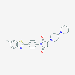 molecular formula C28H32N4O2S B303939 3-(1,4'-Bipiperidin-1'-yl)-1-[4-(6-methyl-1,3-benzothiazol-2-yl)phenyl]pyrrolidine-2,5-dione 