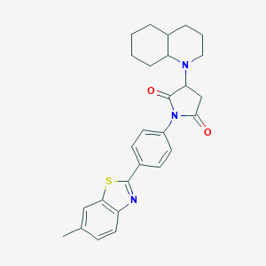 molecular formula C27H29N3O2S B303940 1-[4-(6-methyl-1,3-benzothiazol-2-yl)phenyl]-3-octahydro-1(2H)-quinolinyl-2,5-pyrrolidinedione 