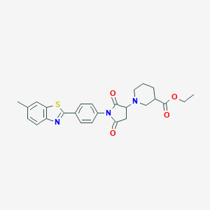 molecular formula C26H27N3O4S B303942 Ethyl 1-{1-[4-(6-methyl-1,3-benzothiazol-2-yl)phenyl]-2,5-dioxo-3-pyrrolidinyl}-3-piperidinecarboxylate 