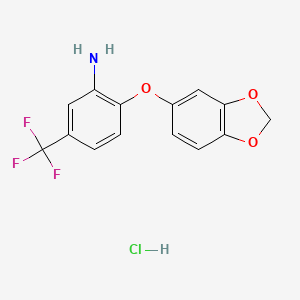 molecular formula C14H11ClF3NO3 B3039425 2-(苯并[d][1,3]二氧杂环-5-氧基)-5-(三氟甲基)苯胺盐酸盐 CAS No. 1050509-36-8