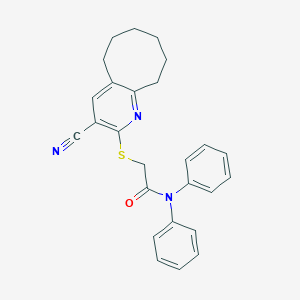 molecular formula C26H25N3OS B303947 2-[(3-cyano-5,6,7,8,9,10-hexahydrocycloocta[b]pyridin-2-yl)sulfanyl]-N,N-diphenylacetamide 