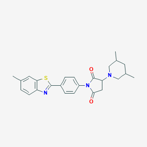molecular formula C25H27N3O2S B303950 3-(3,5-Dimethyl-1-piperidinyl)-1-[4-(6-methyl-1,3-benzothiazol-2-yl)phenyl]-2,5-pyrrolidinedione 