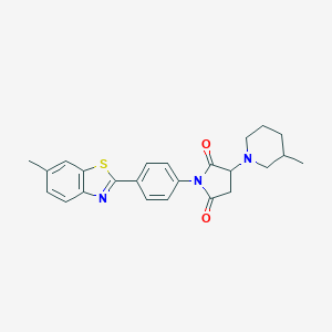 molecular formula C24H25N3O2S B303951 1-[4-(6-Methyl-1,3-benzothiazol-2-yl)phenyl]-3-(3-methyl-1-piperidinyl)-2,5-pyrrolidinedione 