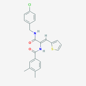 molecular formula C23H21ClN2O2S B303958 N-[1-{[(4-chlorobenzyl)amino]carbonyl}-2-(2-thienyl)vinyl]-3,4-dimethylbenzamide 