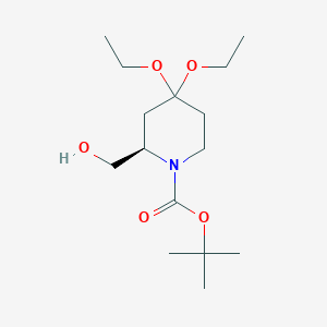 molecular formula C15H29NO5 B3039593 Tert-butyl (2R)-4,4-diethoxy-2-(hydroxymethyl)piperidine-1-carboxylate CAS No. 1212295-83-4