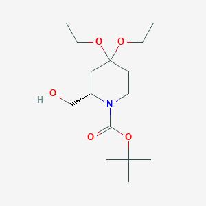 molecular formula C15H29NO5 B3039596 叔丁基 (2S)-4,4-二乙氧基-2-(羟甲基)哌啶-1-羧酸酯 CAS No. 1212360-70-7