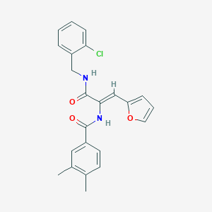 molecular formula C23H21ClN2O3 B303971 N-[1-{[(2-chlorobenzyl)amino]carbonyl}-2-(2-furyl)vinyl]-3,4-dimethylbenzamide 
