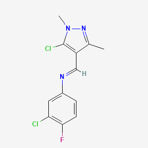 molecular formula C12H10Cl2FN3 B3039896 N1-[(5-chloro-1,3-dimethyl-1H-pyrazol-4-yl)methylidene]-3-chloro-4-fluoroaniline CAS No. 1392302-59-8