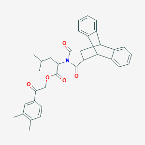 molecular formula C34H33NO5 B304001 2-(3,4-Dimethylphenyl)-2-oxoethyl 2-(16,18-dioxo-17-azapentacyclo[6.6.5.0~2,7~.0~9,14~.0~15,19~]nonadeca-2,4,6,9,11,13-hexaen-17-yl)-4-methylpentanoate (non-preferred name) 