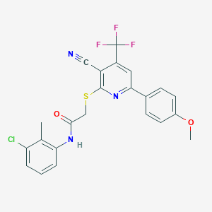 molecular formula C23H17ClF3N3O2S B304007 N-(3-chloro-2-methylphenyl)-2-{[3-cyano-6-(4-methoxyphenyl)-4-(trifluoromethyl)-2-pyridinyl]sulfanyl}acetamide 
