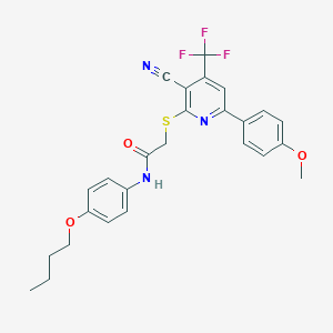 molecular formula C26H24F3N3O3S B304011 N-(4-butoxyphenyl)-2-{[3-cyano-6-(4-methoxyphenyl)-4-(trifluoromethyl)-2-pyridinyl]sulfanyl}acetamide 