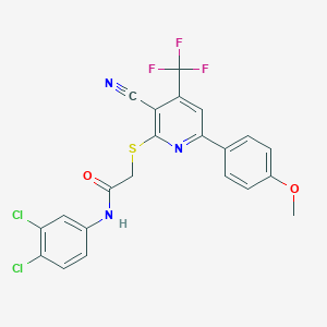 molecular formula C22H14Cl2F3N3O2S B304012 2-{[3-cyano-6-(4-methoxyphenyl)-4-(trifluoromethyl)-2-pyridinyl]sulfanyl}-N-(3,4-dichlorophenyl)acetamide 