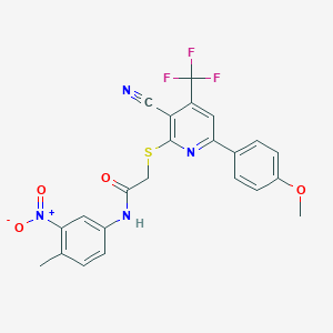 molecular formula C23H17F3N4O4S B304016 2-{[3-cyano-6-(4-methoxyphenyl)-4-(trifluoromethyl)-2-pyridinyl]sulfanyl}-N-{3-nitro-4-methylphenyl}acetamide 