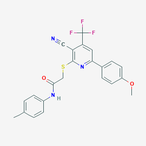 molecular formula C23H18F3N3O2S B304019 2-{[3-cyano-6-(4-methoxyphenyl)-4-(trifluoromethyl)-2-pyridinyl]sulfanyl}-N-(4-methylphenyl)acetamide 