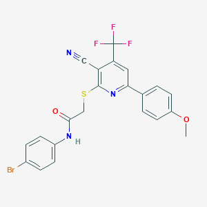 molecular formula C22H15BrF3N3O2S B304020 N-(4-bromophenyl)-2-{[3-cyano-6-(4-methoxyphenyl)-4-(trifluoromethyl)-2-pyridinyl]sulfanyl}acetamide 
